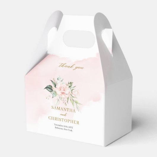 Minimalistische chique roze rozen eucalyptus goude bedankdoosjes (Voorkant Zijde)