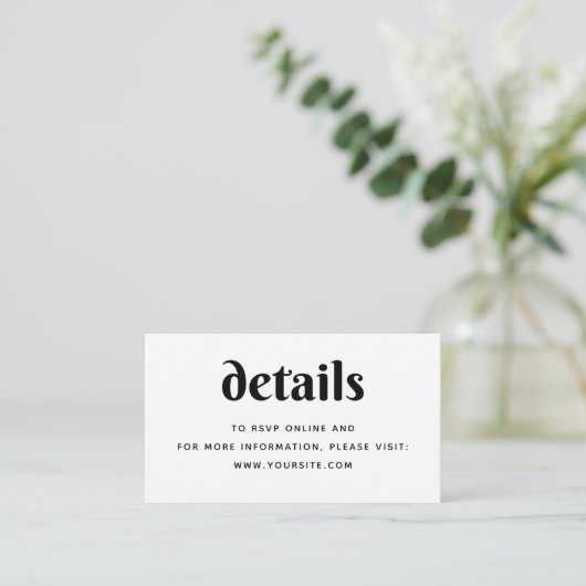 Minimalistische chique trouwdetails + QR-code | ee Informatiekaartje (Staand voorkant)