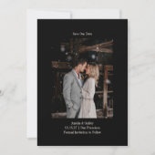 Minimalistische chique zwart elegante bruiloft aan save the date (Voorkant)