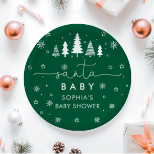 Minimalistische Christmas Green Santa Baby shower Papieren Bordje