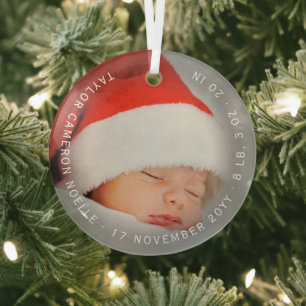 Minimalistische Circle Baby's eerste kerstfoto Glas Ornament