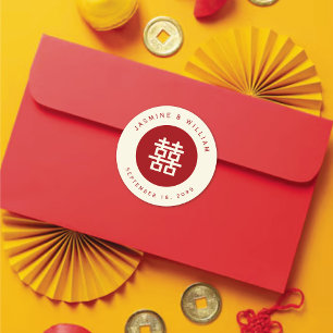 Minimalistische Cirkel dubbel geluk Chinese bruilo Ronde Sticker