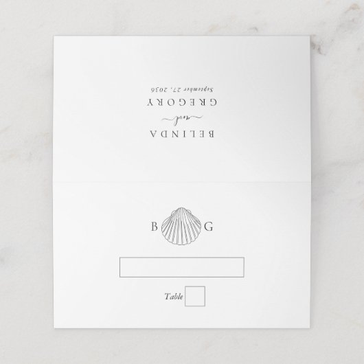 Minimalistische Clam Seashell Monogram Bruiloft (Buitenkant ongevouwen)