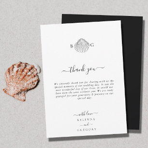Minimalistische Clam Seashell Monogram Bruiloft Bedankkaart