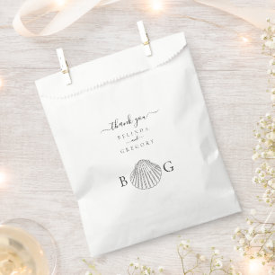 Minimalistische Clam Seashell Monogram Bruiloft Fa Bedankzakje