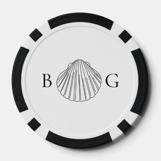 Minimalistische Clam Seashell Monogram Bruiloft Fa Poker Chips (Achterkant)