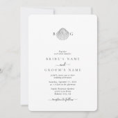 Minimalistische Clam Seashell Monogram Bruiloft Kaart (Voorkant)