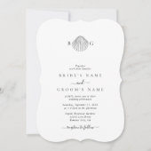 Minimalistische Clam Seashell Monogram Bruiloft Kaart (Voorkant)