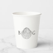 Minimalistische Clam Seashell Monogram Bruiloft Papieren Bekers (Achterkant)
