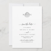 Minimalistische Clam Seashell Monogram Bruiloft Save The Date (Voorkant)