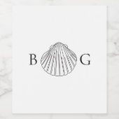 Minimalistische Clam Seashell Monogram Bruiloft Wijn Etiket (Enkel label)