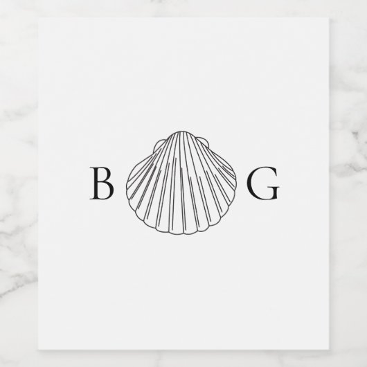 Minimalistische Clam Seashell Monogram Bruiloft Wijn Etiket (Enkel label)