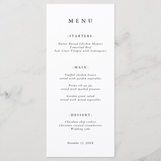 Minimalistische Classic Font Wedding Menu Kaart (Voorkant)