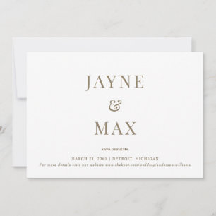 Minimalistische Classy White en Gold Wedding Save  Kaart