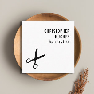 Minimalistische Coole Zwarte Witte Schaar Kapper Vierkante Visitekaartje