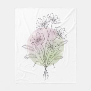 Minimalistische Cosmos Botanische Lijnkunst Lavend Fleece Deken