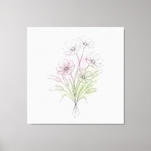 Minimalistische Cosmos Lijnkunst Wilde Bloem Bloze Canvas Afdruk