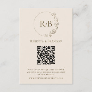Minimalistische Custom Monogram Neutrale QR Code R Informatiekaartje