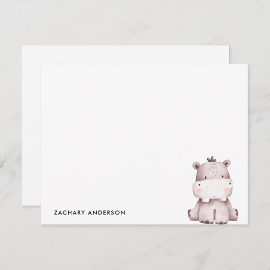 Minimalistische Cute Baby nijlpaard Kids Persoonli Notitiekaartje (Voorkant / Achterkant)