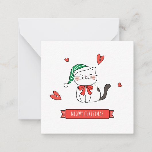 Minimalistische Cute Santa Kitty Kat Meowy Kerstmi Notitiekaartje (Voorkant)