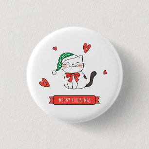 Minimalistische Cute Santa Kitty Kat Meowy Kerstmi Ronde Button 3,2 Cm