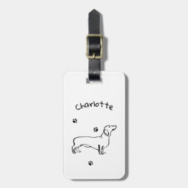 Minimalistische Dachshund Art - Jouw tekst, uw sti Bagagelabel