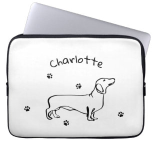 Minimalistische Dachshund Art - Jouw tekst, uw sti Laptop Sleeve