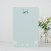 Minimalistische Daisy Turquoise Script Monogram Briefpapier (Staand voorkant)