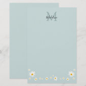 Minimalistische Daisy Turquoise Script Monogram Briefpapier (Voorkant / Achterkant)