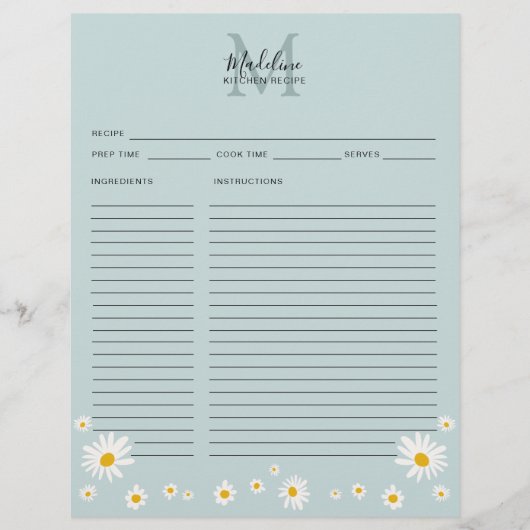Minimalistische Daisy Turquoise Script Monogram Re (Voorkant)