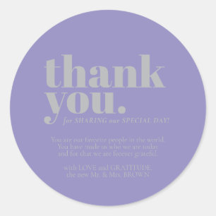 Minimalistische Dankjewel elegant lavendel zilver Ronde Sticker