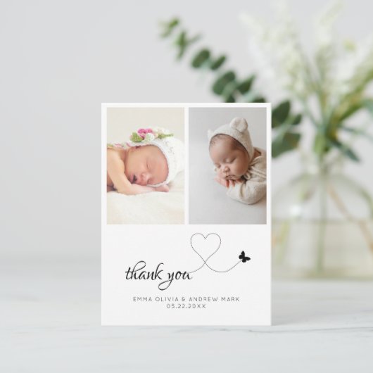 Minimalistische Dankjewels voor Tweeling Babyshowe Briefkaart (Staand voorkant)