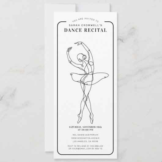 Minimalistische dansrecital ticketstijl kaart (Voorkant)