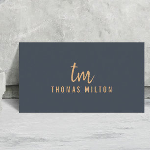 Minimalistische Deep Blue Brown Monogram Consultan Visitekaartje