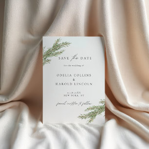 Minimalistische dennen tak winter save the date ka kaart