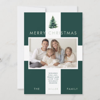 Minimalistische dennenboom groene kerstvakantie fo feestdagenkaart