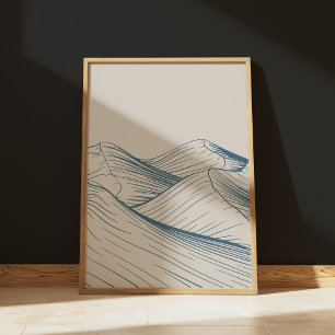 Minimalistische Desert Line Art Landschapstekening Poster