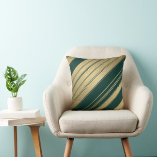 Minimalistische diagonale gouden en groene strepen kussen