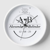 Minimalistische Diamanten ring monogram Muurklok (Voorkant)