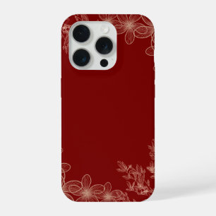Minimalistische dieprode bloemige artistieke iPhon iPhone 15 Pro Hoesje