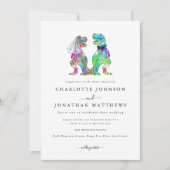 Minimalistische dinosaurus thema bruiloft kaart (Voorkant)
