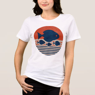 Minimalistische Discus & Tetras Mid-Century Kunst Tri-Blend Shirt