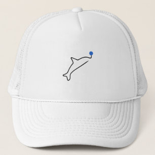 Minimalistische dolfijn éénlijnige kunst met blauw trucker pet