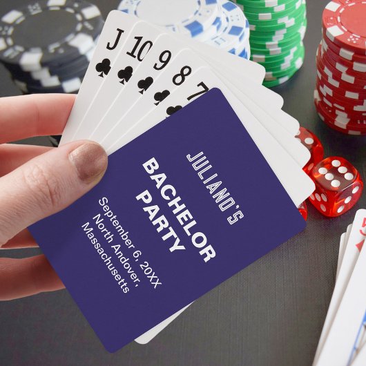 Minimalistische donkerblauwe vrijgezellenfeest spe pokerkaarten