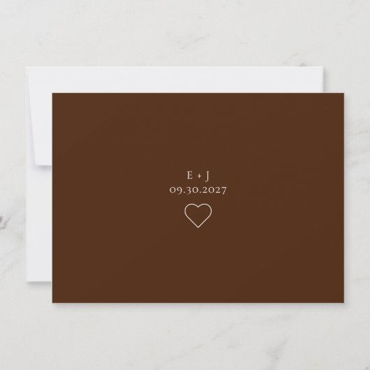 Minimalistische donkerbruine bruiloft Save the Dat Kaart (Achterkant)