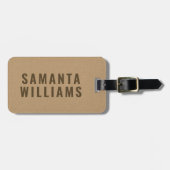 Minimalistische donkerbruine typografie op beige l bagagelabel (Voorkant horizontaal)