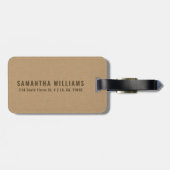 Minimalistische donkerbruine typografie op beige l bagagelabel (Achterkant horizontaal)