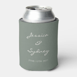 Minimalistische Donkere Sage Green Script Weddensc Blikjeskoeler