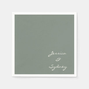Minimalistische Donkere Sage Green Script Weddensc Servet