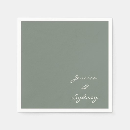 Minimalistische Donkere Sage Green Script Weddensc Servet (Voorkant)
